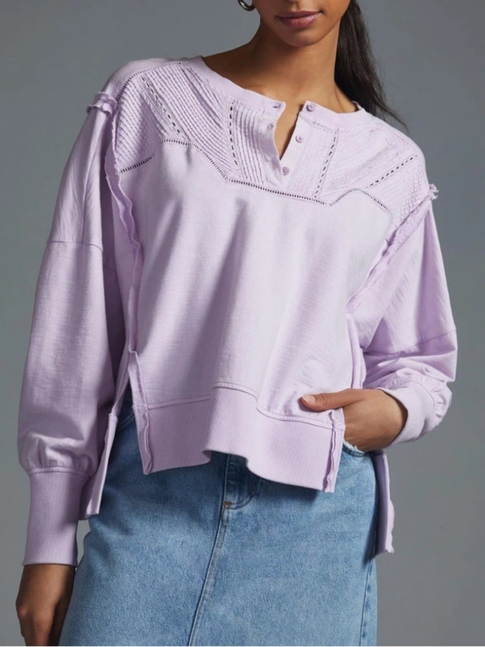 Pilcro Anthropologie Lavender Lilac Pintuck Sweatshirt Pullover